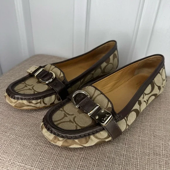 Coach Logo Shoes Flores A2160 loafers brown signature C jacquard size 7.5 - Picture 7 of 7